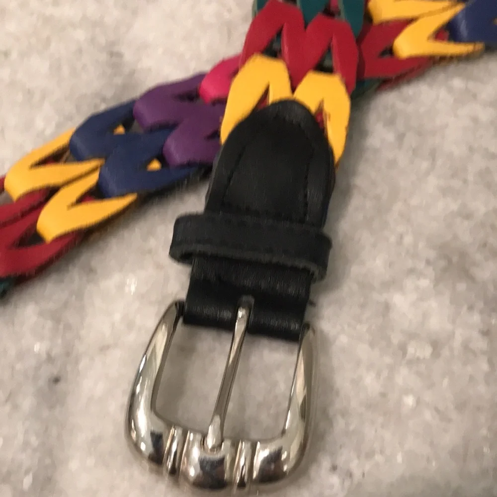 Bohemian Belt Womens Medium Multicolor Leather Weave Hippie Gypsy Artsy Mod Gogo